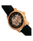 ფოტო #3 პროდუქტის Kahn Automatic Skeleton Rose Gold Case, Genuine Black Leather Watch 45mm