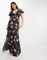 Фото #3 товара Reclaimed Vintage tie front maxi tea dress in black floral