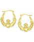 Crystal Pavé Wavy Patterned Small Hoop Earrings in 10k Gold, 0.73"