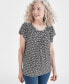 Petite Ikat Printed Pleat-Neck Flutter-Sleeve Top, Created for Macy's