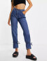 Parisian boyfriend jeans with tie cuff in mid blue