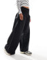 Фото #1 товара Bershka poplin fold over wide leg trousers in black