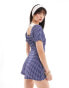 Wednesday's Girl gingham bardot detail playsuit in blue Blaues Karomuster, 2XS - фото #2