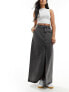 Vila denim maxi skirt with front split in dark grey wash