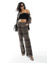 YAS broderie wide leg trouser co-ord in black and deep beige - MULTI