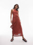 Фото #2 товара Topshop rib sleeveless jersey tie waist midi dress in rust