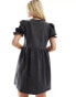 Фото #6 товара Miss Selfridge petite short sleeve mini smock dress in washed grey