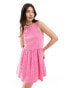 Фото #1 товара ASOS DESIGN ribbed tank midi dress with broderie skirt in pink