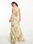 ASOS DESIGN Petite button through ruffle bias maxi dress in mixed green vintage floral