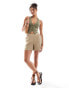 Фото #2 товара Miss Selfridge linen blend halter waistcoat in khaki