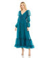 ფოტო #1 პროდუქტის Women's Chiffon Ruched Tiered Puff Sleeve A Line Dress