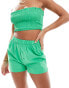 ASOS DESIGN Kaye cotton shirred bandeau beach top in bright green