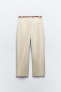 Linen blend straight trousers with braided belt