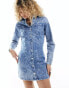 Фото #3 товара Kyo The Brand mini denim shirt dress in blue bleach wash