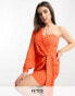 Collective the Label Petite exclusive one shoulder mini dress in orange heart print