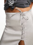 Bershka lace up detail satin mini skirt in pale grey