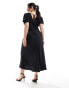 ASOS DESIGN Curve embroidered satin midi tea dress in black Оранжевый, 50 - фото #4