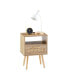 Rattan End Table With Power Outlet & USB Ports, Modern Nightstand With Drawer And Solid Wood