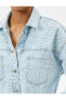 Taşlı Kot Ceket Aplike Cep Detaylı Rahat Kesim Gömlek Yaka Pamuklu