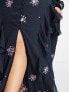 Фото #2 товара ASOS DESIGN Curve shirred waist button through midi tea dress with all over embroidery in charcoal and purple