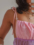 Фото #3 товара Labelrail x Pose and Repeat tie shoulder ruched cami top with diamante heart in lilac and pink mesh