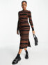 Фото #1 товара New Look knitted crew neck ribbed maxi dress in brown stripe