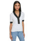 Women's Contrast-Trim Short-Sleeve Ribbed Sweater