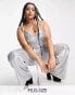 Фото #1 товара Extro & Vert Plus cami wide leg jumpsuit in silver sequin