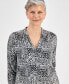 Фото #3 товара Women's 3/4 Sleeve Printed Pleated-Neck Top, Created for Macy's