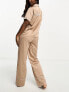 Loungeable bridesmaid satin short sleeve revere shirt and trouser in taupe