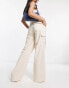 Фото #4 товара Urban Classics high waist wide leg twill cargo trousers in cream