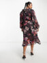 Simply Be ruffle wrap midi dress in black floral