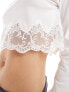 Фото #5 товара Miss Selfridge long sleeve lace hem detail top in white
