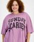 Trendy Plus Size Sunday Scaries Short-Sleeve T-Shirt Фиолетовый, 3X - фото #3