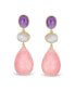 ფოტო #3 პროდუქტის Unique Geometric Daning Teardrop Ball Teardrop Multi Shape Oval & 3 Multi-Tier Natural Gemstone Party Dangling Earrings in 14K Yellow Gold Plated