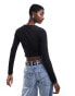 Фото #3 товара Monki long sleeve cropped top in black with butterfly front print