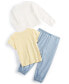 ფოტო #1 პროდუქტის Baby Girls Cardigan, T-Shirt and Chambray Pants, 3 Piece Set, Created for Macy's