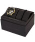 ფოტო #5 პროდუქტის Men's Multifunction Black Leather Strap Watch, 42mm and Black Onyx Beaded Bracelet Set