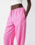 Фото #3 товара Bershka tie waist wide leg linen trousers in bright pink