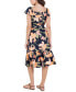 Women's Petite Printed Flutter-Sleeve V-Neck Dress