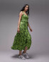 Topshop shirred pinny midi dress in green and black floral