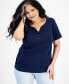 Фото #5 товара Women's Short-Sleeve Cotton Henley Top, XS-4X, Created for Macy's