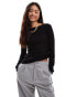 & Other Stories merino wool knitted rib fitted top with boat neck and split cuffs in black Черный, XS - EU 32-34 - фото #1