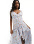 Фото #2 товара Abercrombie & Fitch ruffle strap asymetric hem maxi dress in blue floral