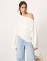 ASOS EDITION jersey off shoulder top with ruched sleeve detail in white