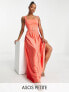 Фото #1 товара ASOS DESIGN Petite square neck dropped waist belted pleat maxi dress in hot coral - BPINK