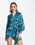 Фото #1 товара Never Fully Dressed wrap tie mini dress in teal leopard