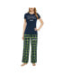 ფოტო #1 პროდუქტის Women's Navy, Neon Green Seattle Seahawks Arctic T-shirt and Flannel Pants Sleep Set