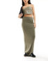 ASOS DESIGN column maxi skirt in khaki Зеленый, 32 - фото #5