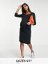 Mamalicious cotton 3/4 sleeve dress in black - BLACK